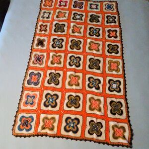 Vintage Hand Crocheted Granny Square Afghan Throw Blanket 65"‎ X 40"